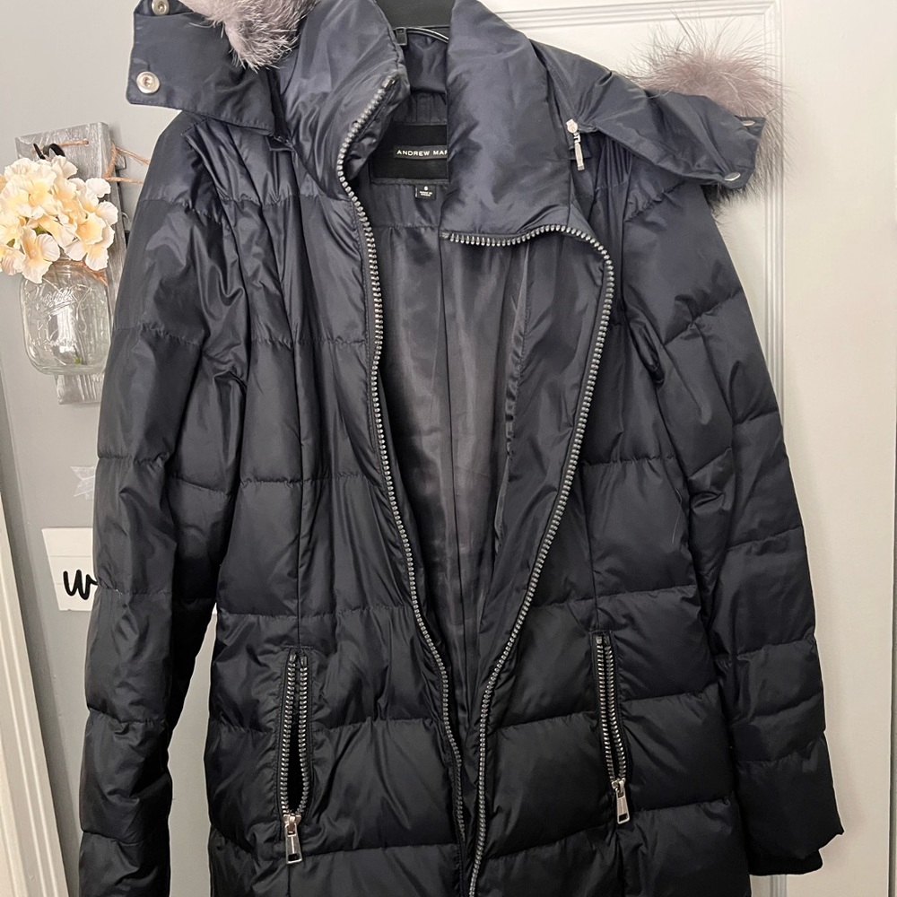 Navy blue long down jacket